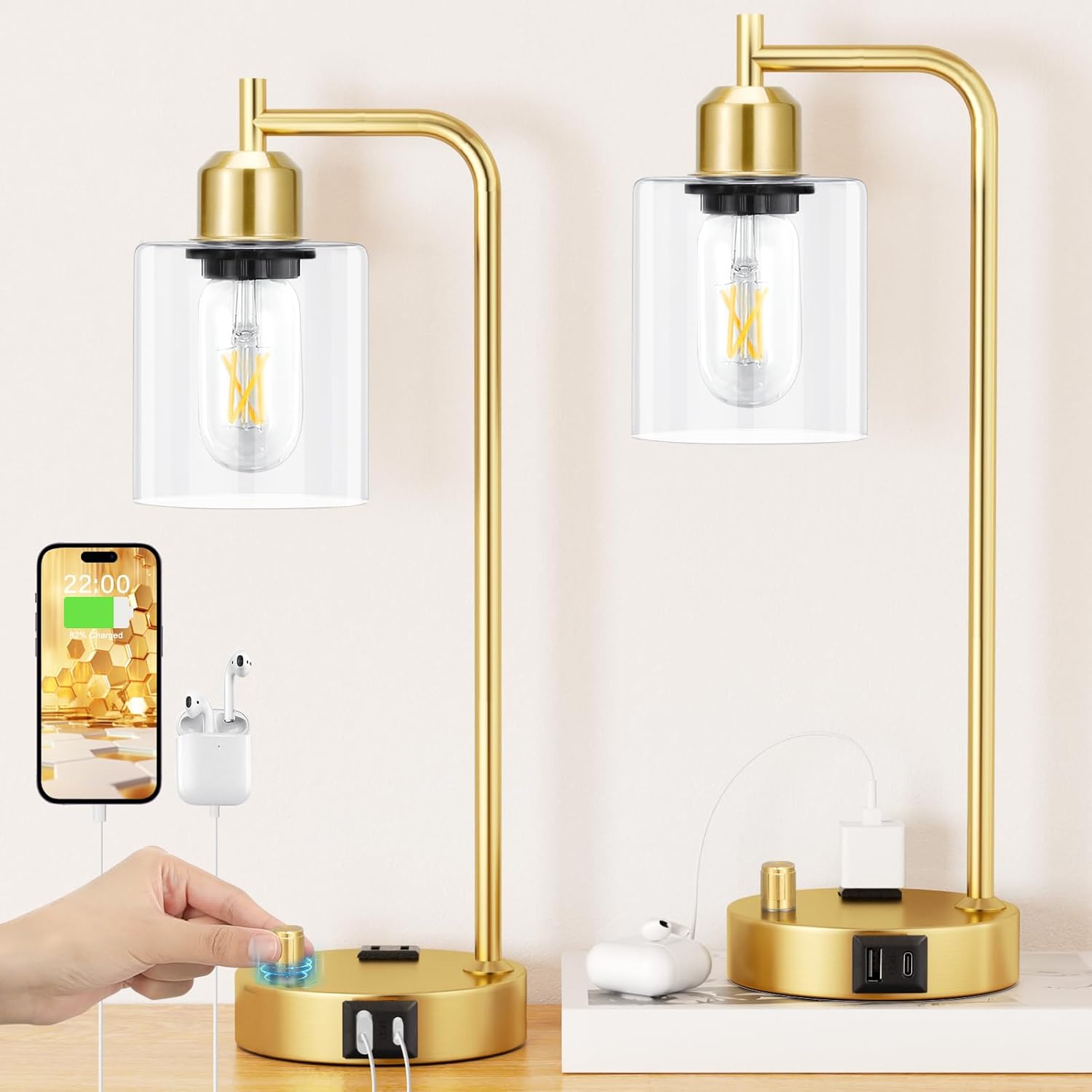 Industrial Table Lamps for Bedrooms Set of 2