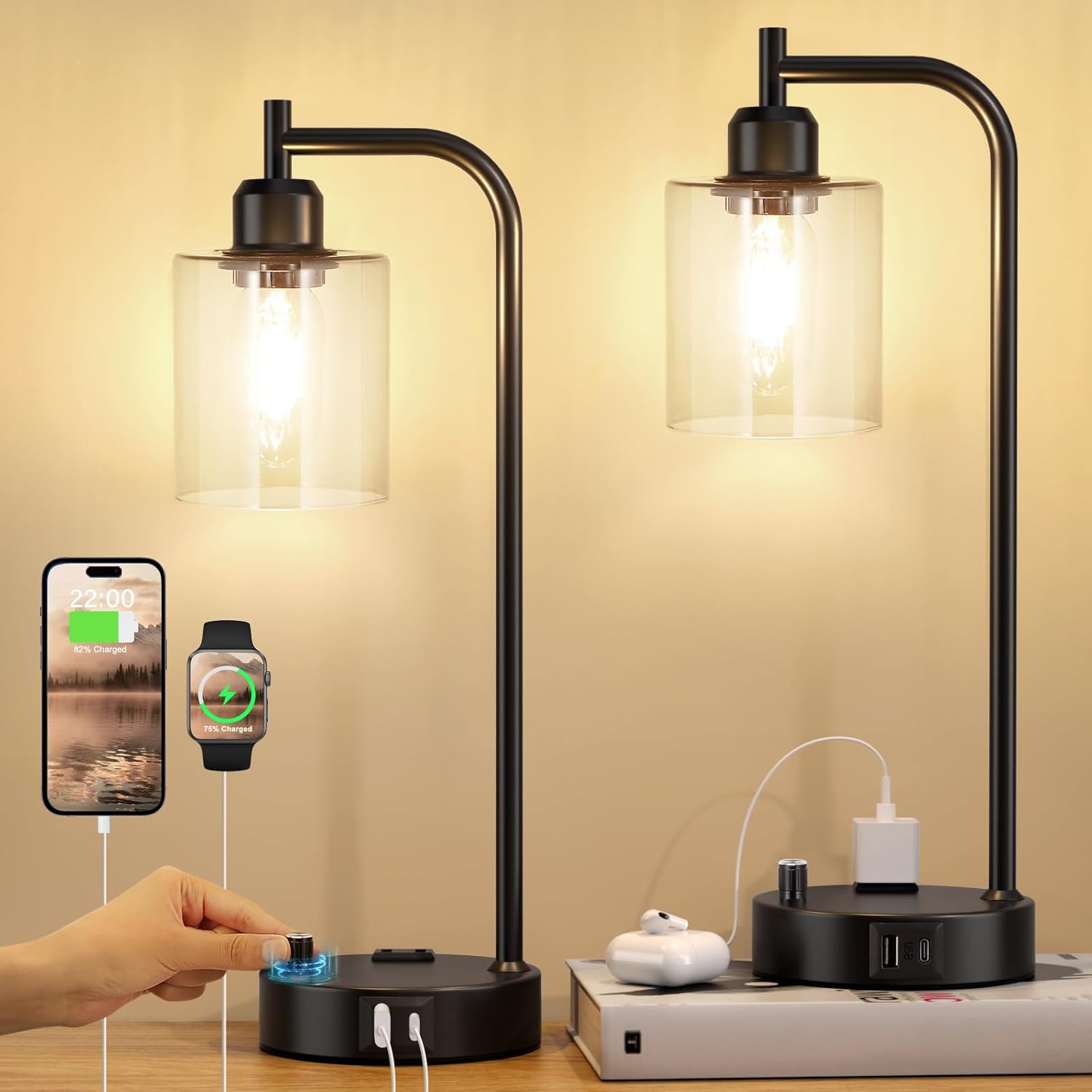 Industrial Table Lamps for Bedrooms Set of 2