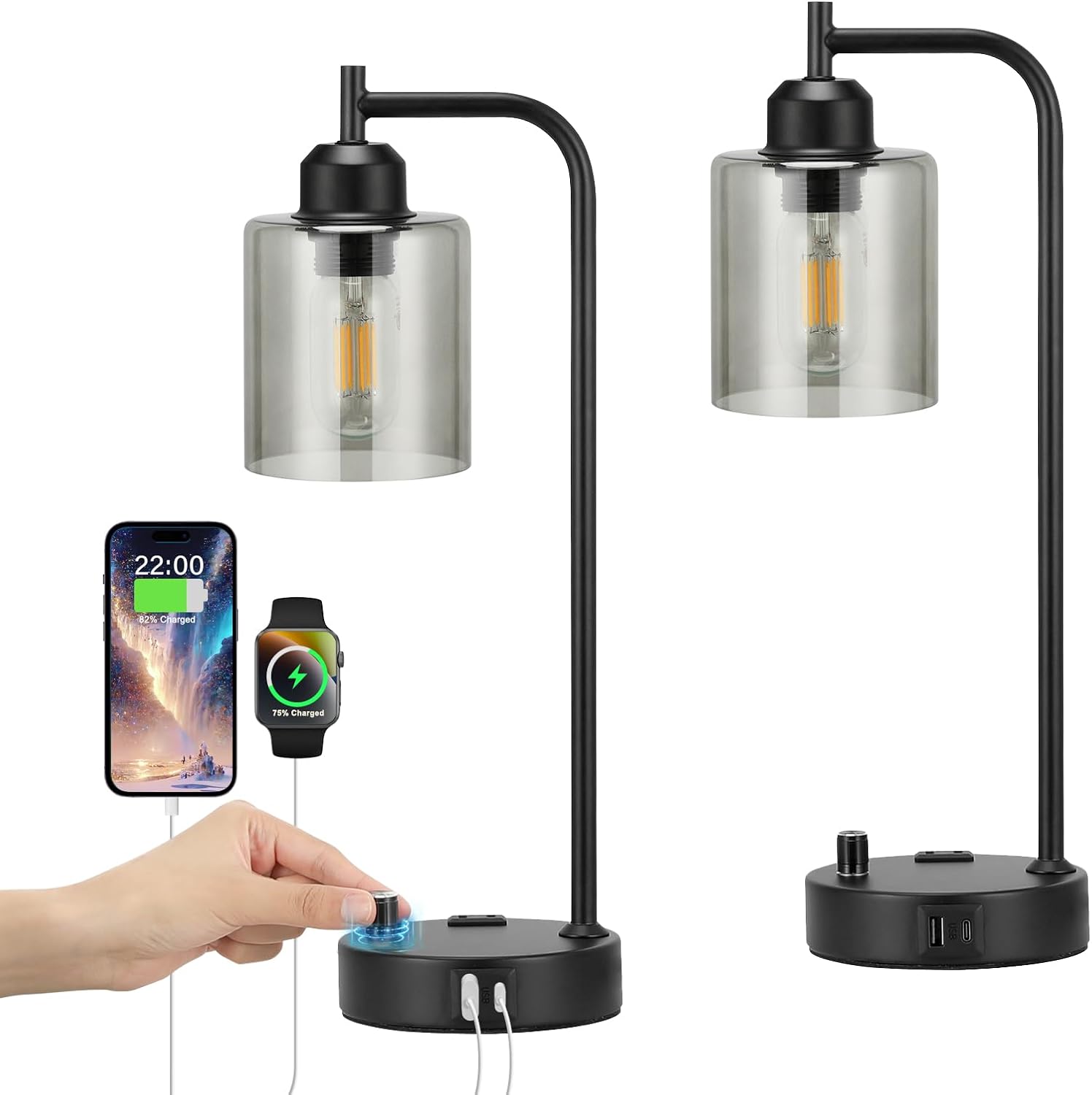 Industrial Table Lamps for Bedrooms Set of 2