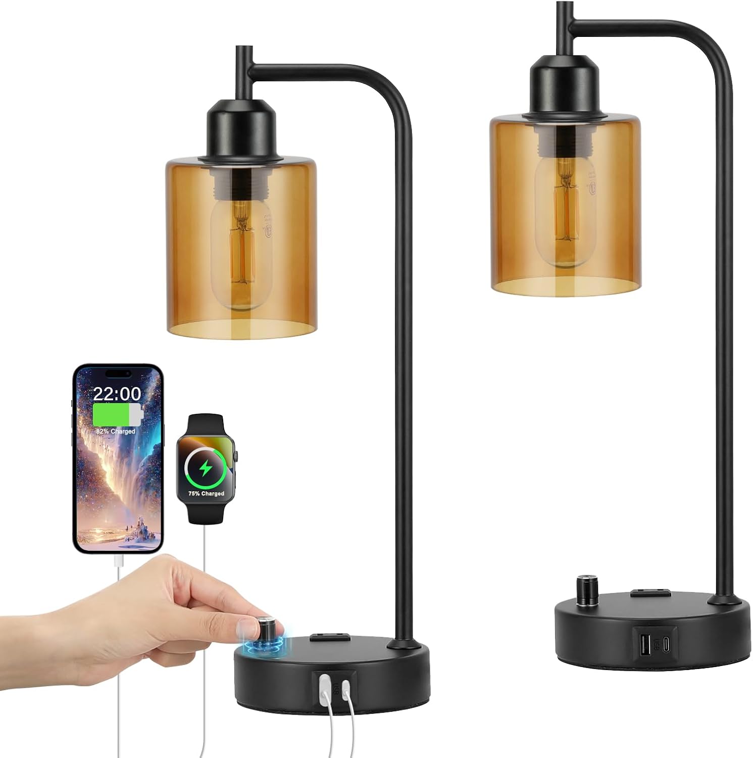 Industrial Table Lamps for Bedrooms Set of 2