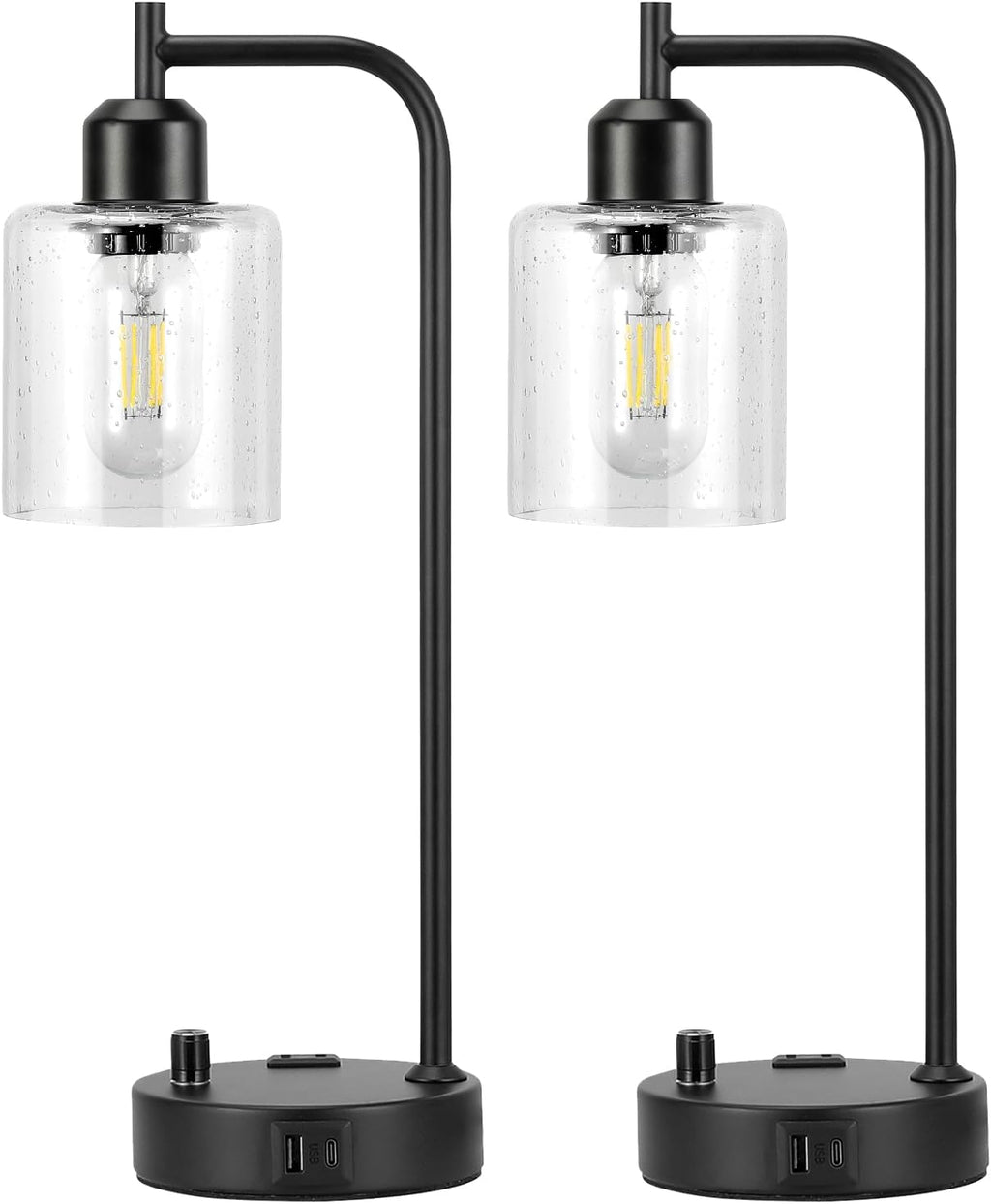 Industrial Table Lamps for Bedrooms Set of 2