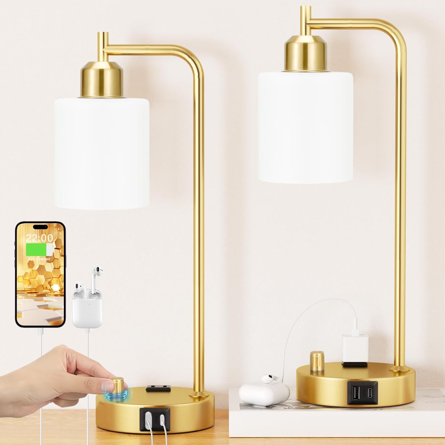 Industrial Table Lamps for Bedrooms Set of 2