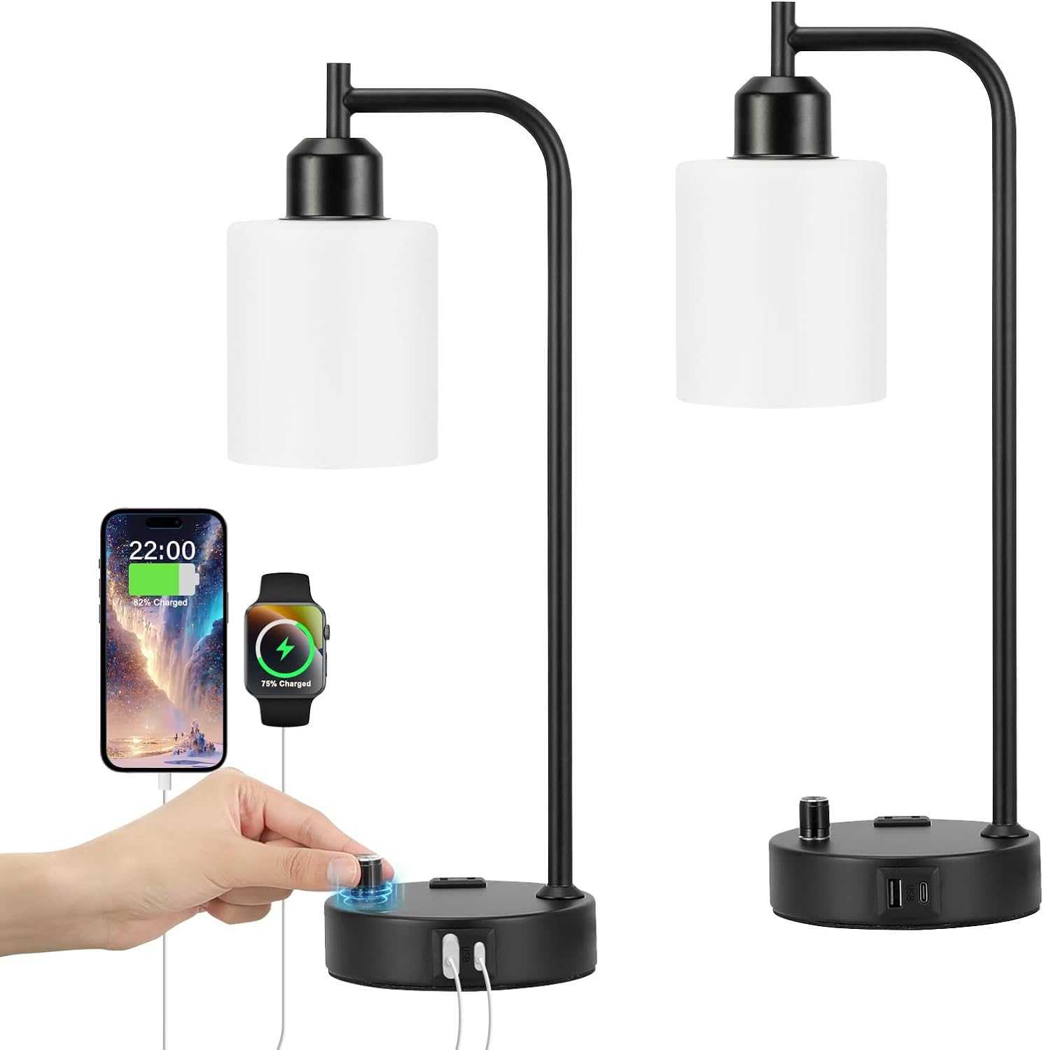Industrial Table Lamps for Bedrooms Set of 2