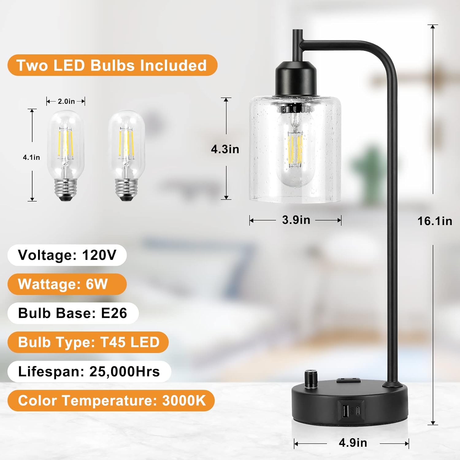 Industrial Table Lamps for Bedrooms Set of 2