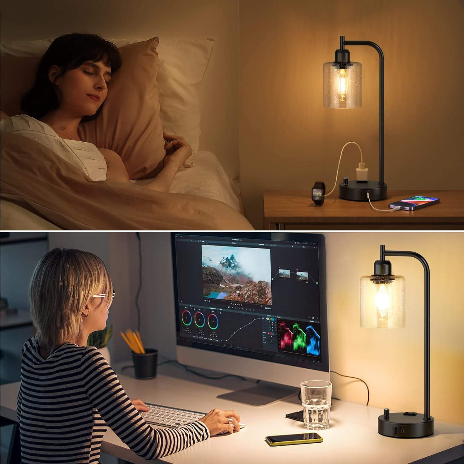 Industrial Table Lamps for Bedrooms Set of 2