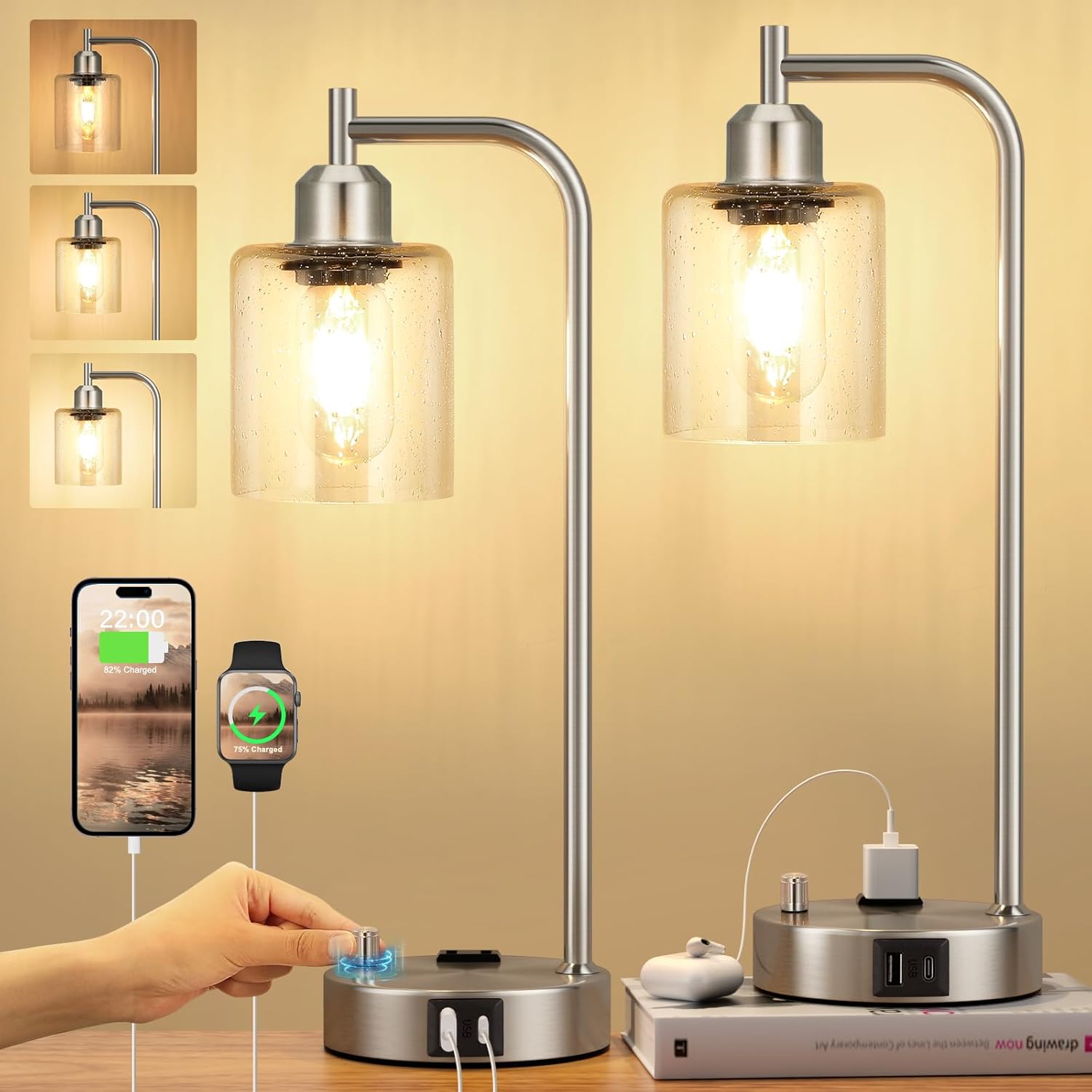 Industrial Table Lamps for Bedrooms Set of 2