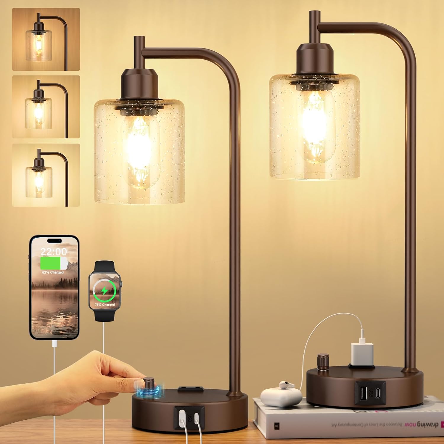 Industrial Table Lamps for Bedrooms Set of 2