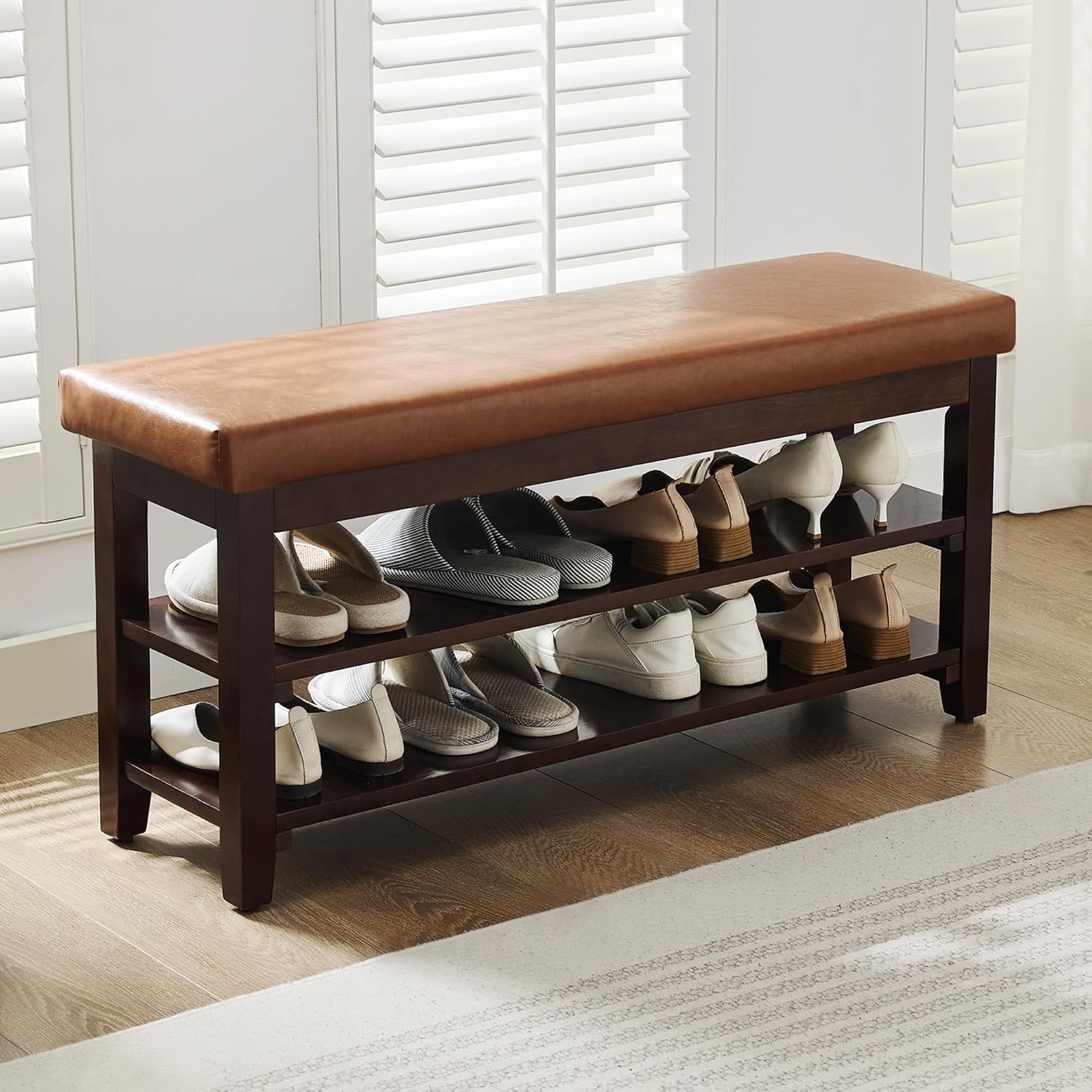 Shoe Bench with Leather Cushion