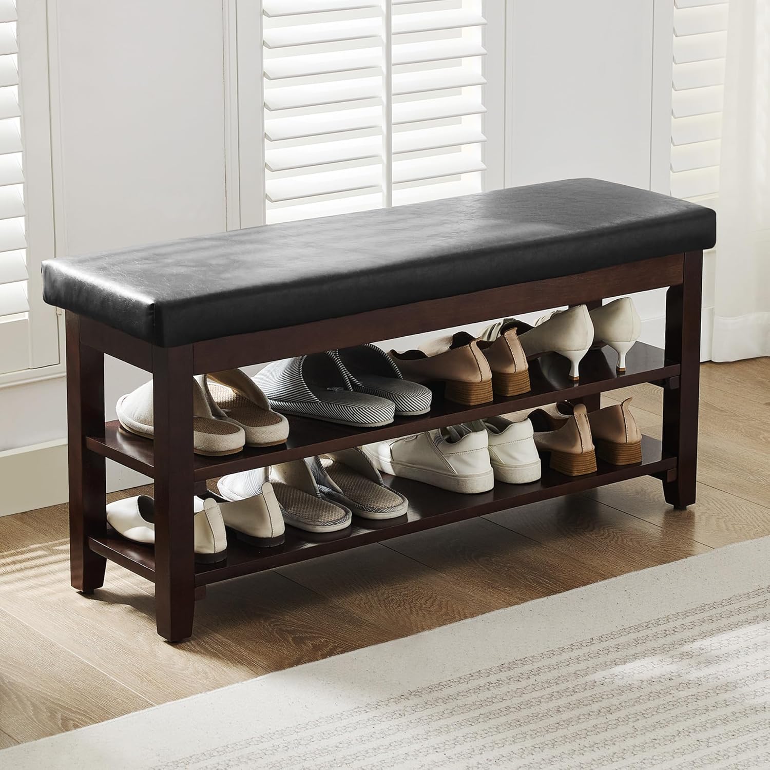 Shoe Bench with Leather Cushion