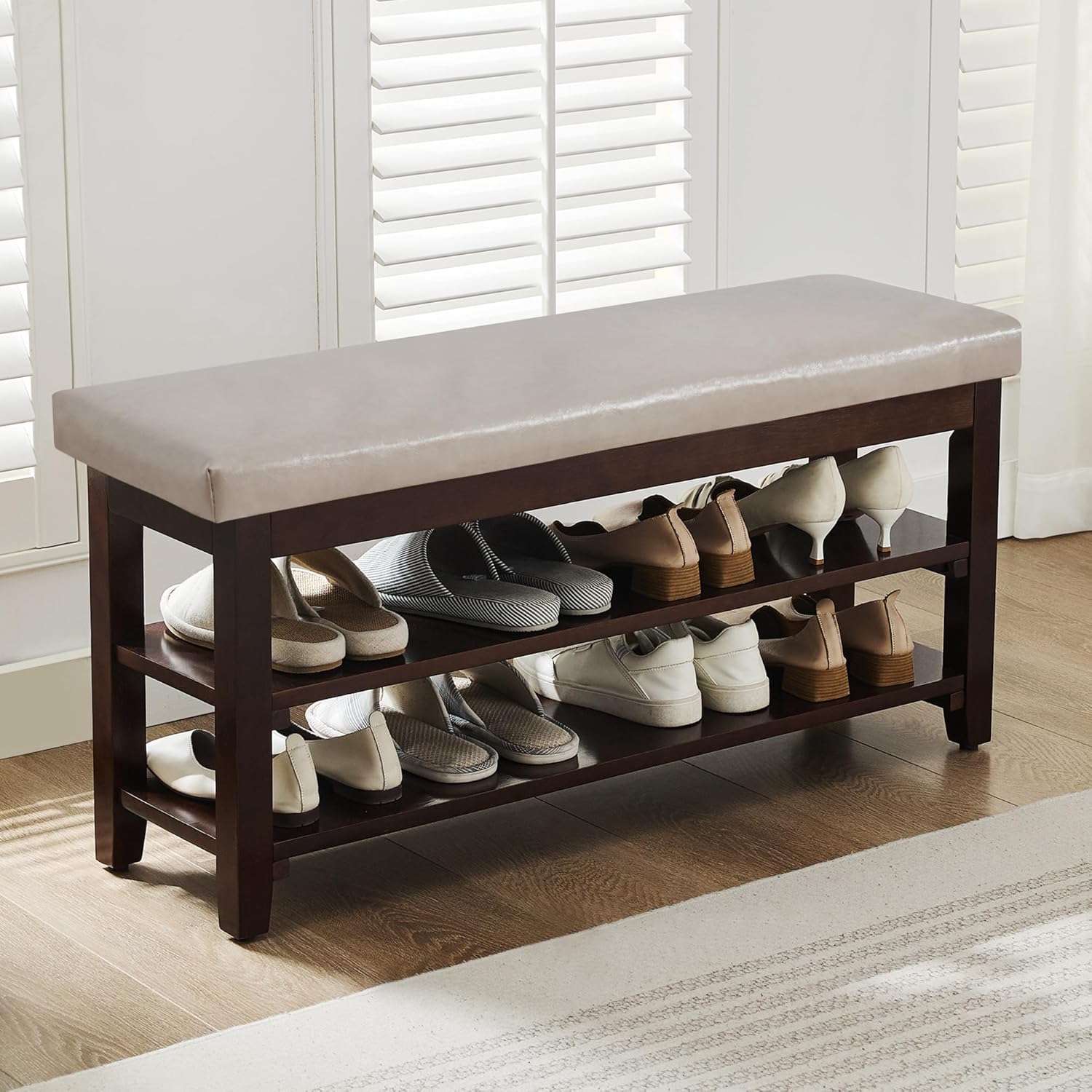 Shoe Bench with Leather Cushion