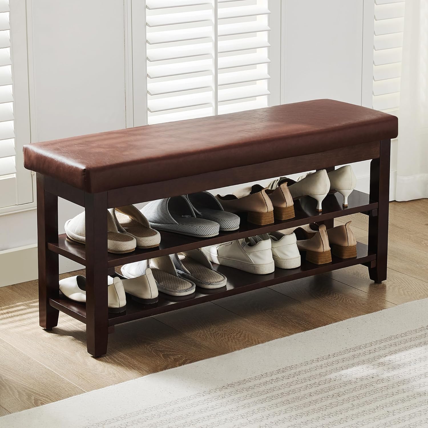 Shoe Bench with Leather Cushion